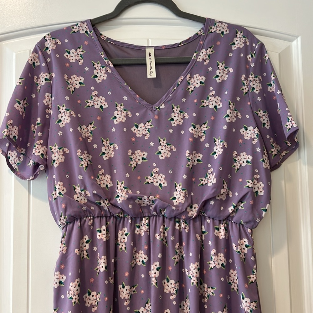Purple Floral V-Neck Dress - Picture 4 of 8